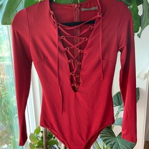 Carmar red laced body suit - LF store